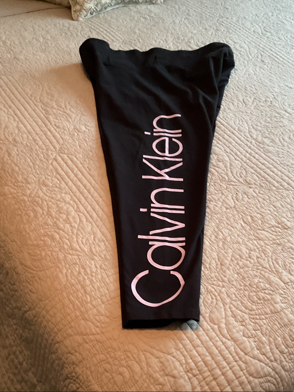Calvin Klein  Black Leggings with Lavender Logo Print